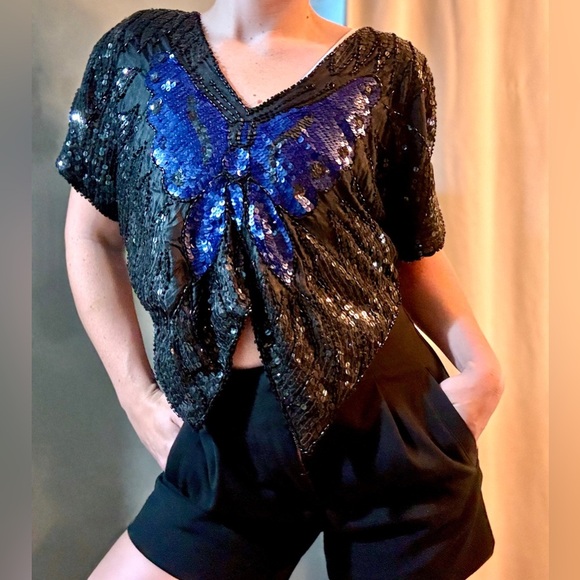 KAASVI | Women’s Sequin Butterfly Shaw | One Size - Picture 7 of 8